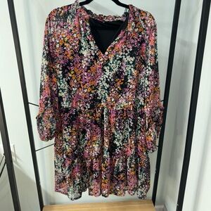 Vince Camuto Ditsy Floral 3 Tiered Balloon Sleeve Ruffled V Neck Dress size XL